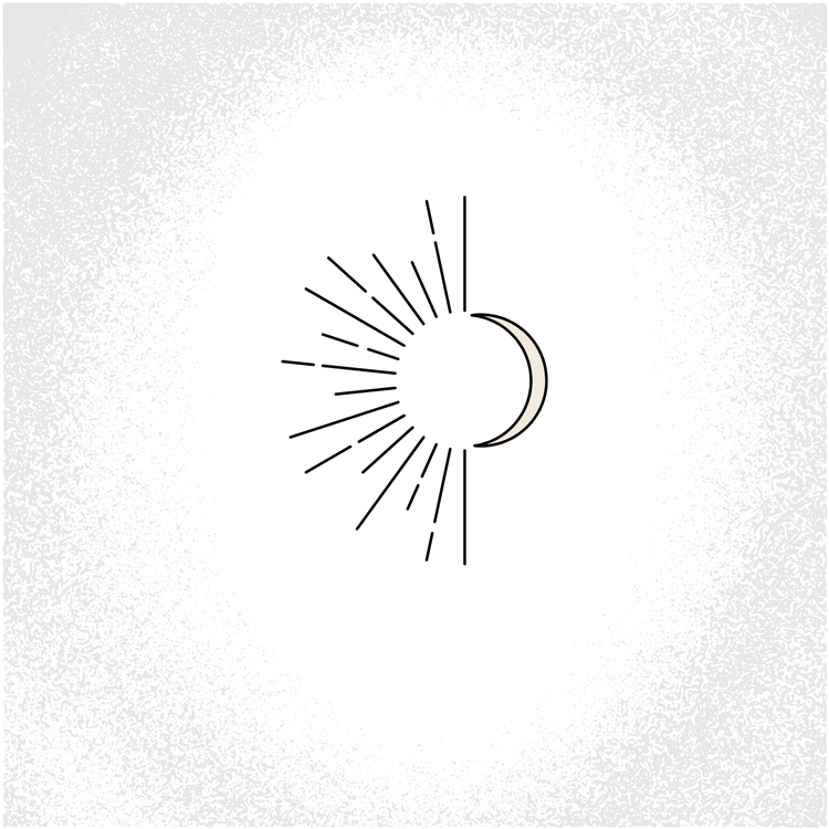 sun with crescent moon in vignette
